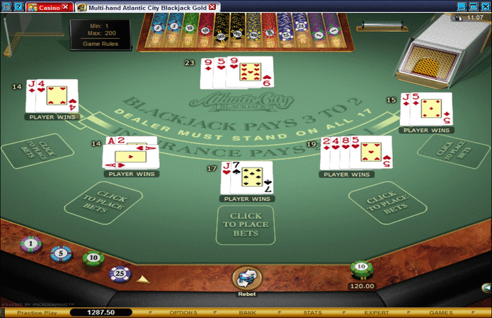 Multi Hand Gold Series Atlantic City Blackjack Card Game